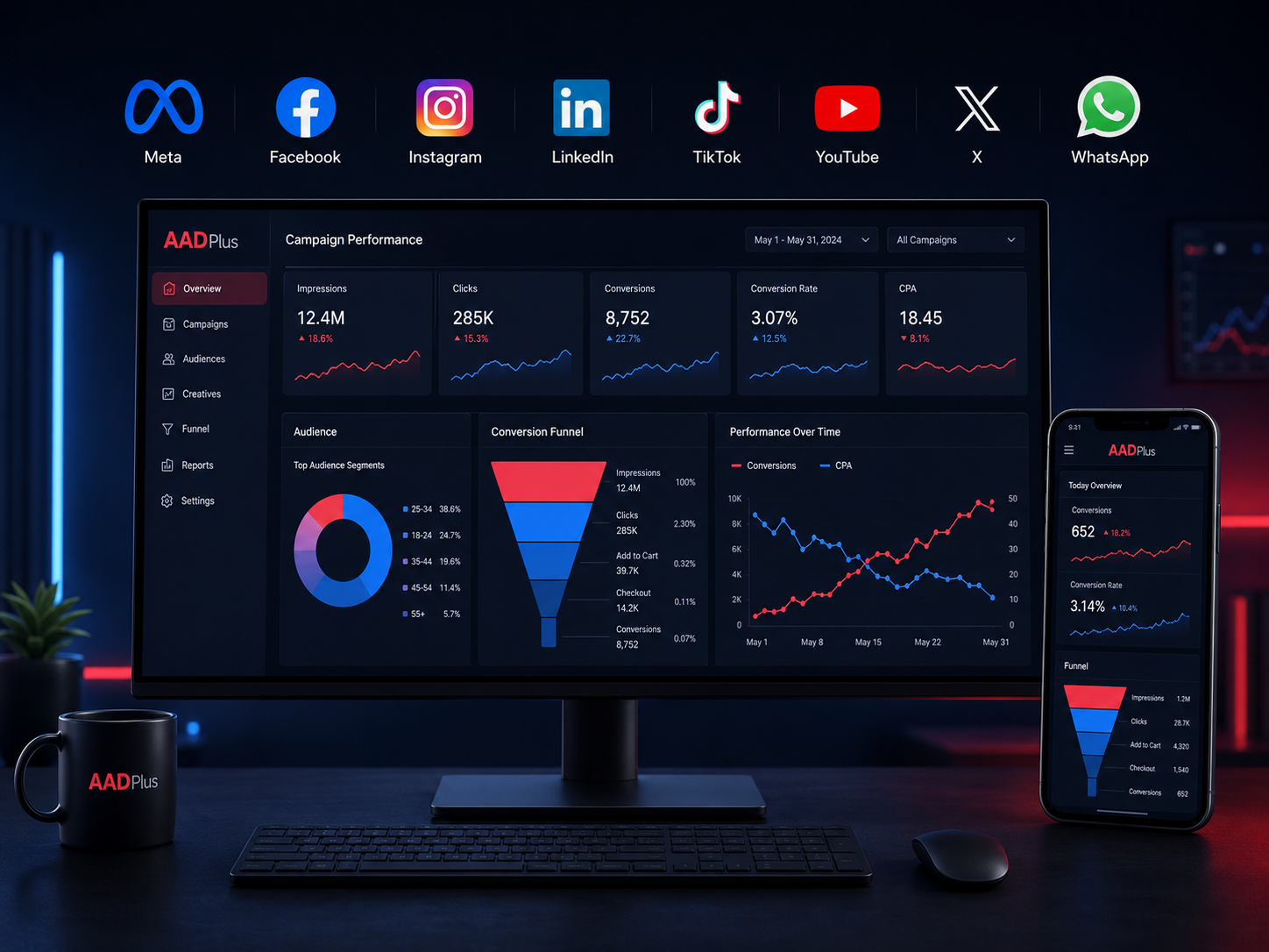 Paid social campaign analytics and conversion dashboard